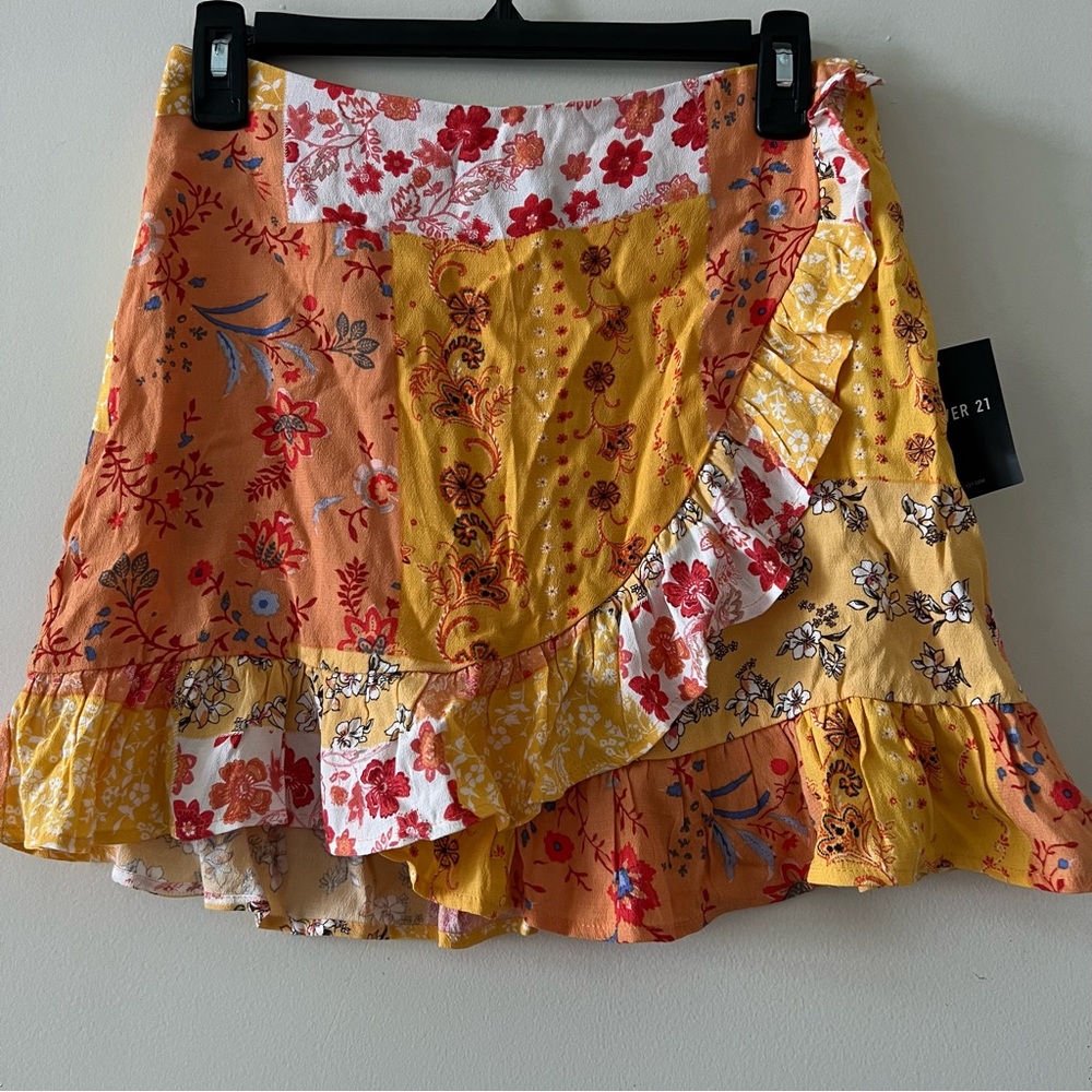 Forever 21 Yellow & Orange Floral Patchwork Ruffle Skirt